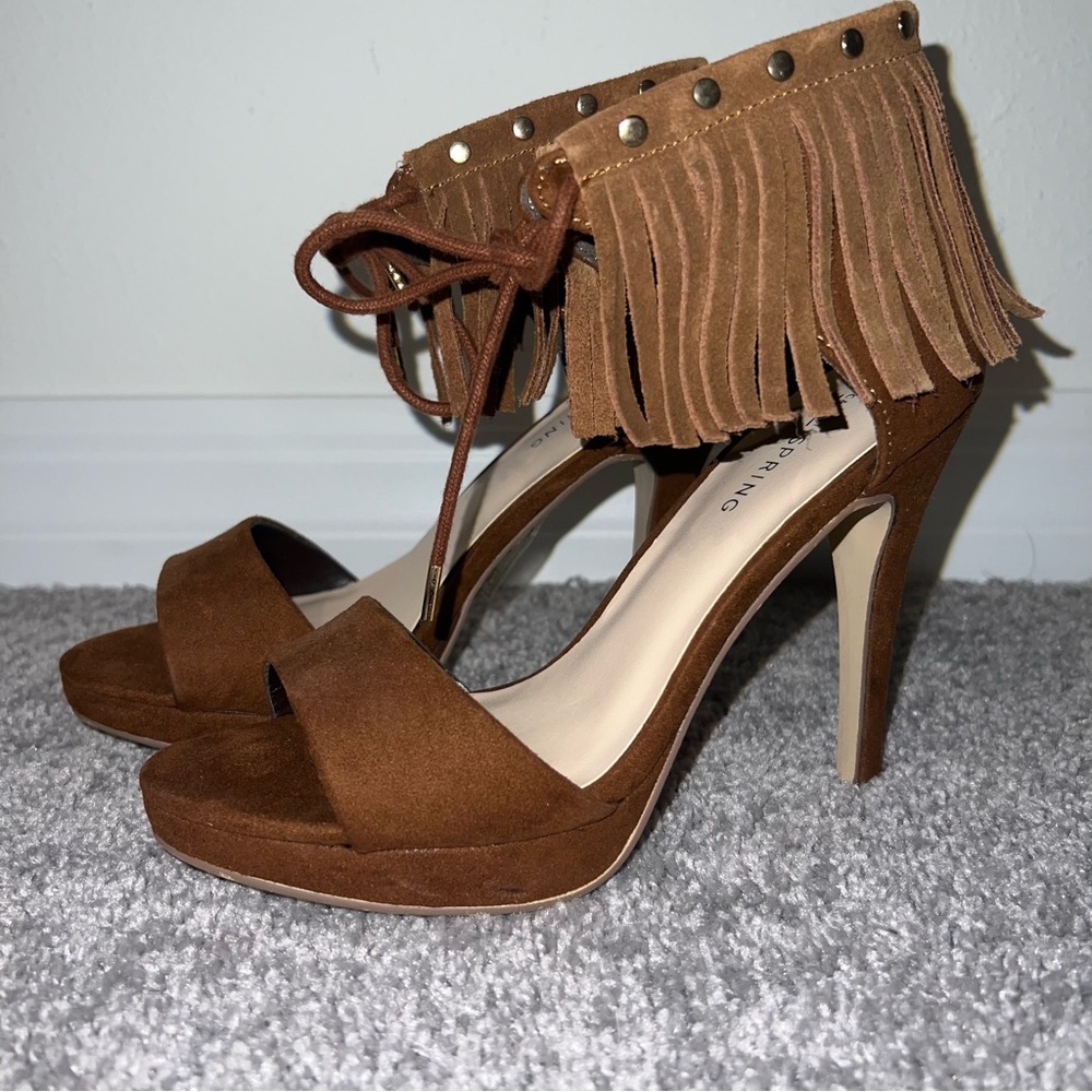Brown Suede Fringe Heels